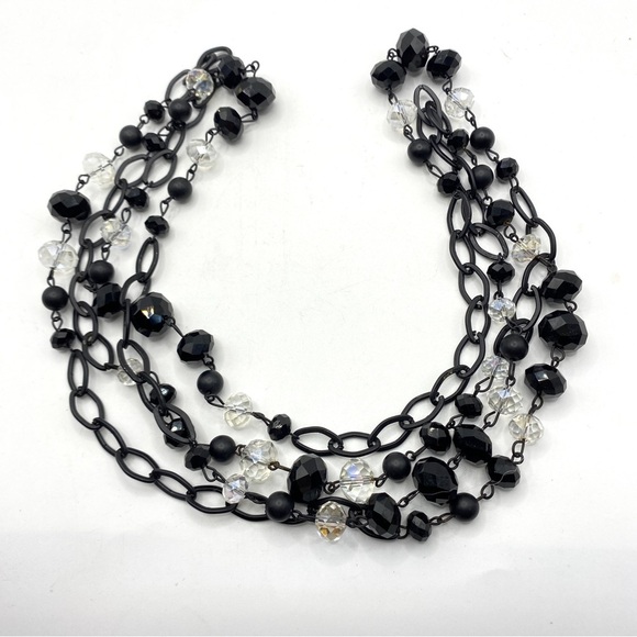 Black & Clear Glass Beads Chain Long Necklace - Picture 7 of 7